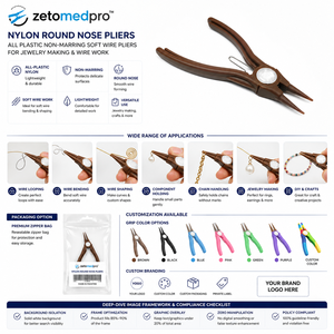 Pince à bec rond en nylon, entièrement en plastique, non-abrasive, pour la fabrication de bijoux et le travail du fil, Zetomed Pro - Product Image 3