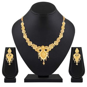 Ensemble collier et boucles d'oreilles en alliage plaqué or 24 carats, design floral classique pour femmes, bijoux de mariage, ensembles de bijoux tendance - Product Image 2