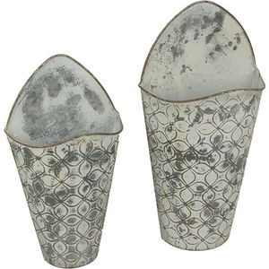 Juego de 2 macetas de metal galvanizado antiguo con nervaduras, semicirculares, para colgar en la pared, para decoración interior y exterior a bajo precio. - Product Image 3