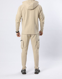 Ensemble de survêtement sportif à capuche léopard en tissu recyclé pour homme, vêtements de sport durables, veste et pantalon, vente en gros - Product Image 4