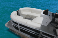 Bateau ponton de luxe en aluminium, série loisirs, 6 personnes, moteur hors-bord, croisière sportive, étriers de navigation, éclairage, direction hydraulique