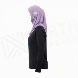 North Approach Women's Long Sleeve Yoga Top With <b>Hijab</b> Solid Black And Purple Breathable Sportswear - Product Image 3