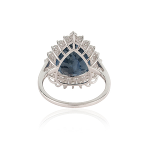 Bijoux faits à la main pour femmes, luxueux, en or blanc massif 18 carats, 8,42 ct. Bague en grappe de saphirs bleus et diamants en forme de poire, bijoux de mariée audacieux en gros - Product Image 6