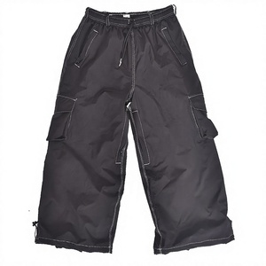 Pantalones de Carga Negros Resistentes e Impermeables para Nieve con Cintura Ajustable con Cordón, Forro Cálido, Bolsillos con Cremallera y Ropa de Invierno para Exteriores - Product Image 1