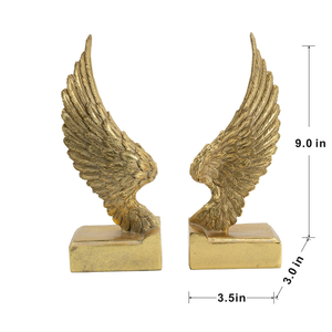 Serre-livres décoratifs en métal en forme d'ailes d'ange dorées, support de livres sculptural en forme de plumes, décoration d'étagère pour la maison, la bibliothèque ou le bureau - Product Image 2