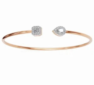 Brazalete de Oro Rosa con Diamantes Cultivados en Laboratorio, Diseño Asimétrico con Diamantes Cuadrados y en Forma de Lágrima - Product Image 1