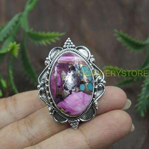 Pink Copper Turquoise <b>Ring</b> 925 Sterling Silver Handmade <b>Statement</b> <b>Ring</b> Vintage Floral Boho Jewelry Gift For Women Unisex Him - Product Image 6