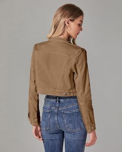 Brown wax Denim <b>Jacket</b> Turn-down Collar Button Closure Regular <b>Sleeve</b> Solid Color Autumn Casual Wear Slim Fit <b>Short</b> Length - Product Image 6