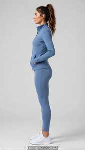 Ensemble de survêtement bleu uni pour femme, veste à fermeture éclair et leggings, tenue sportive - Product Image 5