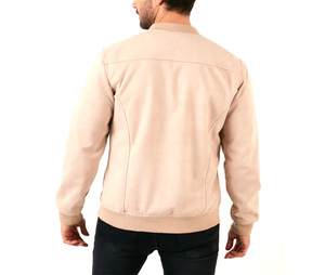 <b>Men's</b> Beige <b>Suede</b> Bomber <b>Jacket</b> Stand Collar Zipper Closure Casual Slim Fit Autumn Wear - Product Image 5