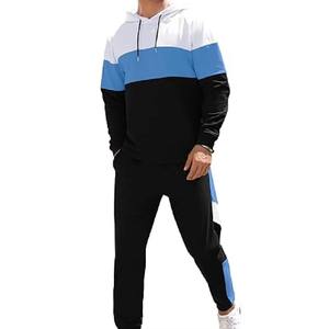 ชุดฮู้ดดี้และกางเกงจ็อกเกอร์ผู้ชายแบบ Color Block ปักลายผ้าฝ้ายถัก เสื้อผ้าลำลองสำหรับฤดูหนาว - Product Image 4