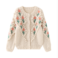 Suéter Cárdigan de Primavera para Mujer, Estilo Urbano, de Secado Rápido, con Cuello Redondo, Manga Larga, Botones y Bordado Floral de Alta Calidad Personalizado
