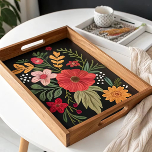 Indian Handicrafts' Customizable Oval Wooden Platter Printed Storage Tray Color Enamel American Style Party Wholesale Rate - Product Image 1