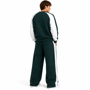 Conjunto de Sudadera Oversize de Felpa de Algodón Grueso con Cuello Redondo y Pantalones Jogger Anchos Holgados, Estilo Urbano, con Paneles de Contraste Personalizados - Product Image 2