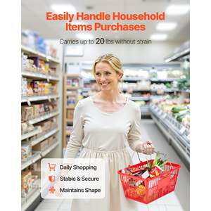 12 paniers de courses en plastique PE rouge de 21 L avec poignées métalliques, empilables, portables, pour supermarché, commerce de détail, usage domestique, maille dense D0100XFE3JA - Product Image 4