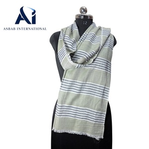 Top Selling Sage Green Striped Viscose/Cotton/Blend Handloom <b>Scarf</b> Handmade Artisans Barabanki <b>Men's</b> Long Autumn Lightweight - Product Image 4