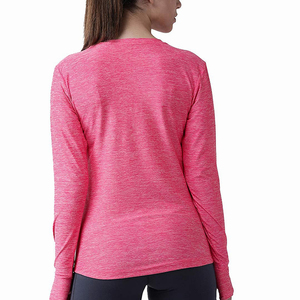 Women's <b>Pink</b> <b>Long</b> <b>Sleeve</b> Crew Neck T-Shirt Slim Fit Quick Dry Sporty Knitted Polyester <b>Top</b> Spring Summer Workout Wear - Product Image 2