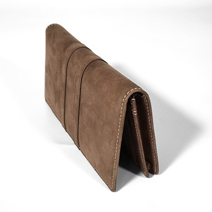 [High Quality] Handmade Castello Genuine Oiled Waxy Leather Long <b>Wallet</b> Open Closure Polyester Unisex Black Burgundy Green - Product Image 3