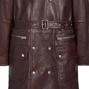 HARAZ INTERNATIONAL Blouson de moto imperméable en cuir véritable pour homme, col rabattable, logo frontal, doublure Sherpa, couleur unie - Product Image 5