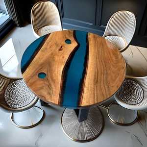 Mesa de Centro Redonda de Resina Epoxi Ocean River, Hecha a Mano con Madera Natural, Mueble de Lujo para Sala de Estar, Decoración para el Hogar - Product Image 2