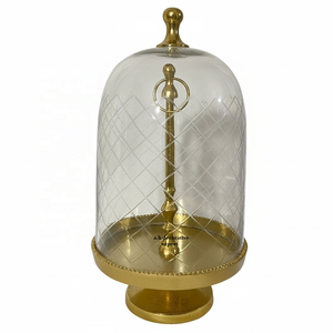 Tropical Gold Oval Palm Tree Cake Stand <b>Glass</b> <b>Dome</b> Lid Aluminum Decorative Pedestal Dessert Tray Wedding Party Home Decor - Product Image 3