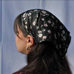 Custom <b>Womens</b> Silk Satin <b>Head</b> <b>Scarf</b> Floral Printed and Solid Color Square Bandana Hair Wrap Vintage Headscarf - Product Image 6