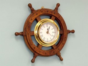 Wood and Brass Ship Wheel <b>Clock</b> 12 Inch Nautical Wall <b>Clock</b> Decorative Marine Steering Wheel <b>Clock</b> for Home <b>Office</b> Beach House - Product Image 2