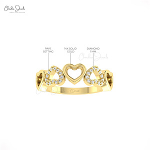 Anillo Romántico de Doble Corazón en Oro Sólido de 14K, el Más Vendido del 2026, para Novia, con Diamante Blanco de Corte Redondo de 0.13CTW, Anillo de Promesa en Oferta - Product Image 5