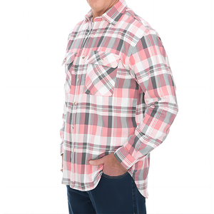 Chemises en flanelle de coton personnalisées à manches longues pour hommes, à carreaux gris rose - Product Image 2