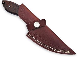Cuchillo Skinner de Acero de Damasco Hecho a Mano, Hoja Fija de Espiga Completa, Mango de Madera, Funda de Cuero, para Supervivencia al Aire Libre y Camping, 8 Pulgadas, 3 Años de Garantía - Product Image 4