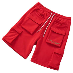 OEM Custom Red Worsted 100% Cotton Breathable Quick Dry Street Style Cargo Shorts Men Casual with Drawstring - Product Image 5