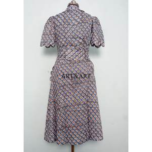 Hot Selling Women's 100% Cotton Midi Dress Eco-Friendly Washable Dry Cleaning Breathable Button-Back Printed Sweet Natural - Product Image 6