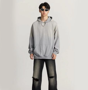 Wholesale Custom Front Logo Distressed Acid Washed Oversized Pullover Hoodie for Men Eco-Friendly Fleece Fabric Pocket Design - Product Image 5