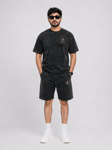 Men Acid Wash Summer <b>Set</b> Vintage Washed Two Piece Outfit Short Sleeve T Shirt And Matching Shorts Lightweight Breathable Casual - Product Image 1