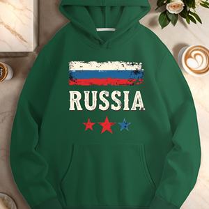 Sweat-shirt décontracté pour femme avec imprimé drapeau russe vieilli, sweat-shirt en tricot 100% polyester avec poches, style automne, manches longues, H - Product Image 4