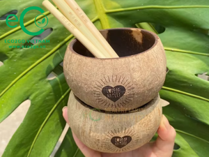 Bol et cuillère en coquille de noix de coco naturelle, design vintage, écologique, pour le camping, la crème glacée, matériau de haute qualité, en stock - Product Image 6