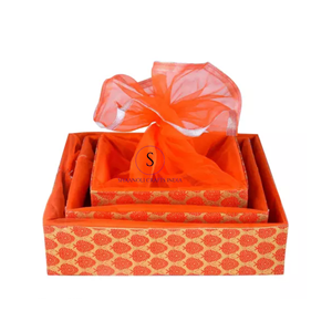 Beautiful Net Fabric Closure Gift Hamper Basket with Ribbon, Orange Designer Basket for Wedding & Return Gifts - Product Image 4