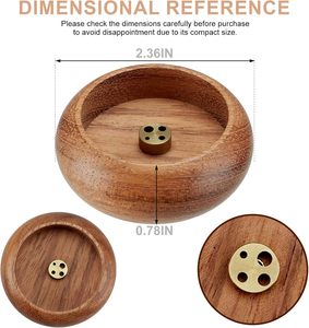 Porte-encens en bois naturel avec 4 trous, brûleur d'encens en bois de 2,36 pouces pour bâtonnets, attrape-cendres fait main pour la méditation et le yoga à domicile - Product Image 5