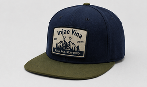 Casquette Snapback en gros avec patch tissé, bicolore, 6 panneaux, visière plate, haute qualité, pour camping et montagne, structurée, profil moyen - Product Image 2