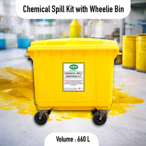 660 Liter Industrial Chemical Spill Kit Heavy Duty Mobile Wheelie Bin Hazmat Emergency Response Absorbent Pads Socks for Factory - Product Image 2