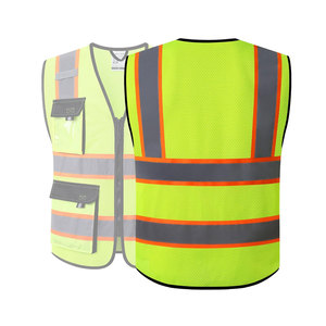 Chaleco de seguridad reflectante de alta visibilidad, malla unisex con bolsillos, cierre de cremallera, rayas amarillas, naranjas y grises, ropa de trabajo - Product Image 2
