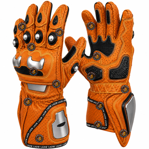 Guantes de Motocicleta de Cuero Vacuno Auténtico de Primera Calidad, con Puño Largo y Dedos Completos, con Patrón Impreso, para Motocross, Carreras, Ciclismo y Deportes de Motor - Product Image 1