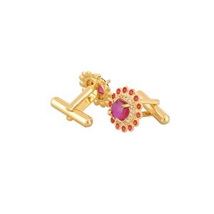 Mancuernillas de Lujo Chapadas en Oro con Cristal Rosa para Hombre, Piedra Redonda, Accesorios Formales para Camisa, Regalo de Boda o Negocios, Mancuernillas de Diseño - Product Image 2