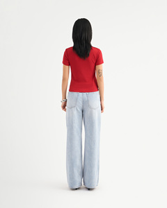 Camiseta de Verano de Alta Calidad para Mujer, Estilo Casual, Cuello Redondo, Manga Corta, Bordada, Color Sólido, Algodón, Corte Ajustado, Transpirable y de Secado Rápido - Product Image 4