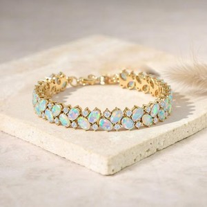 Pulsera de tenis de plata de ley chapada en oro con ópalo de fuego etíope para mujer, joyería de lujo elegante, regalo - Product Image 2