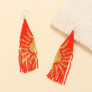 ต่างหูอะคริลิคสไตล์โบฮีเมียนสำหรับผู้หญิง รูปทรงไม่สมมาตร ประดับลูกปัดลายดวงอาทิตย์ ทำด้วยมือ งานฝีมือแฟชั่น - Product Image 3