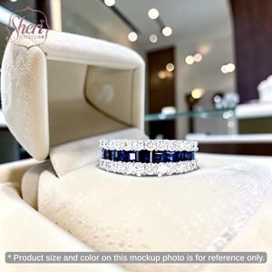 Bague pour femme en or blanc massif 18 carats avec saphir taille carrée et diamants naturels [Sheri Jewels] – Idéale pour les soirées - Product Image 3