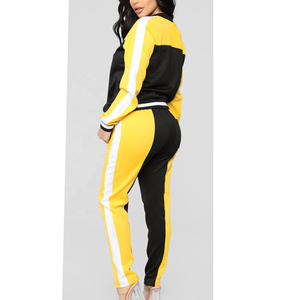 Chándal Deportivo para Mujer en Negro y Amarillo con Bloques de Color, Cierre Completo, Manga Larga, Bolsillos Laterales, Material de Poliéster, Ropa de Otoño - Product Image 2