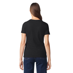 Camiseta de Jersey para Mujer, Cuello en V, Manga Corta, Color Negro Liso, con Logotipo, Mezcla de Algodón Suave y Transpirable, Informal, para Uso Diario, Ligera, para Verano - Product Image 2