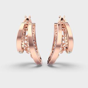 Pendientes de Aro de Lujo con Doble Hilera de Diamantes Pavé, Oro Rosa/Amarillo/Blanco de 14K, con Bisagras, 1.07ct, Corte Brillante, Rodio, Regalo de Boda, Fiesta - Product Image 4